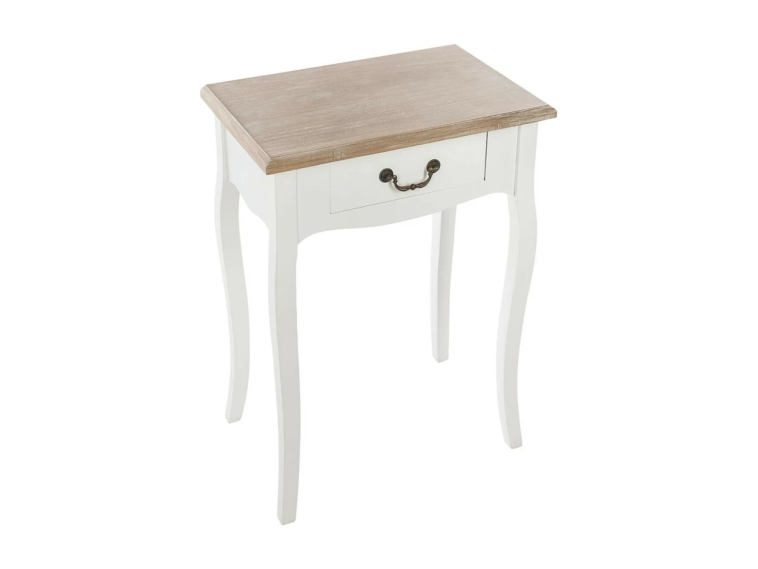 Table d'appoint Table de chevet en bois naturel et blanc 1 tiroir  H 65 cm