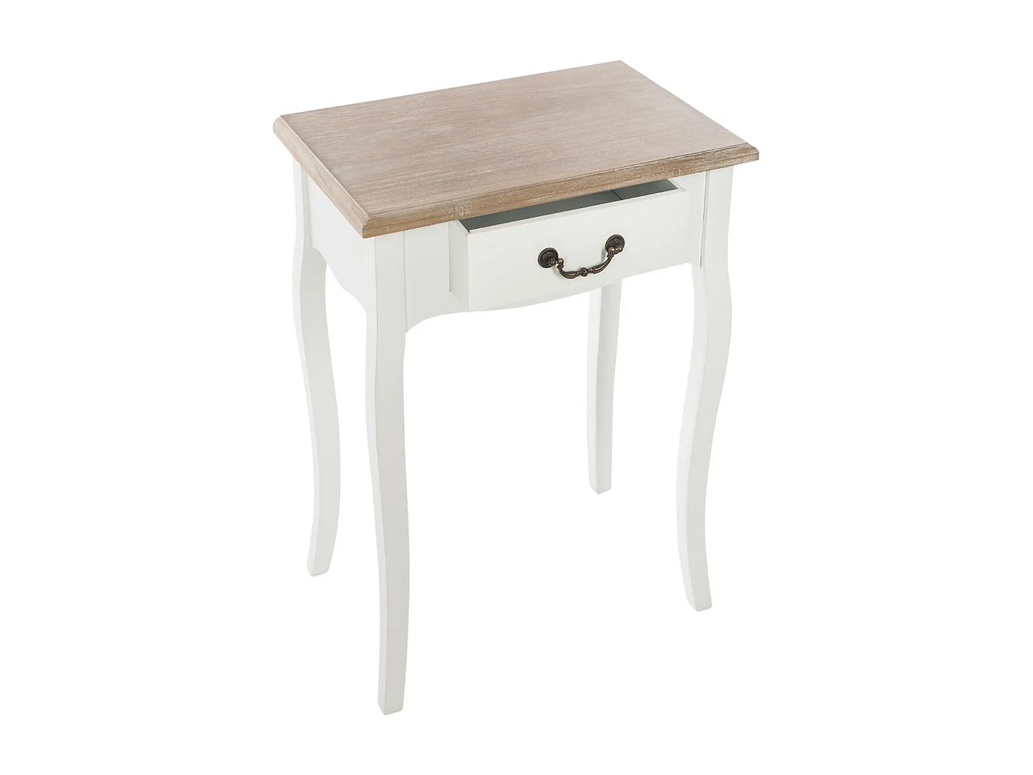 Table d'appoint Table de chevet en bois naturel et blanc 1 tiroir  H 65 cm