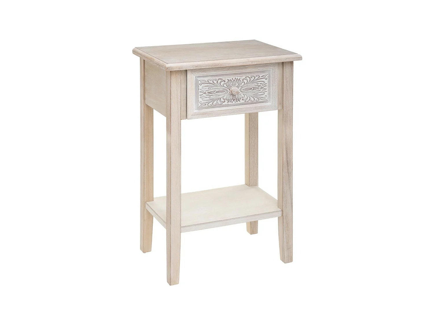Table d'appoint Table de chevet en bois blanchi 1 tiroir H 67 cm