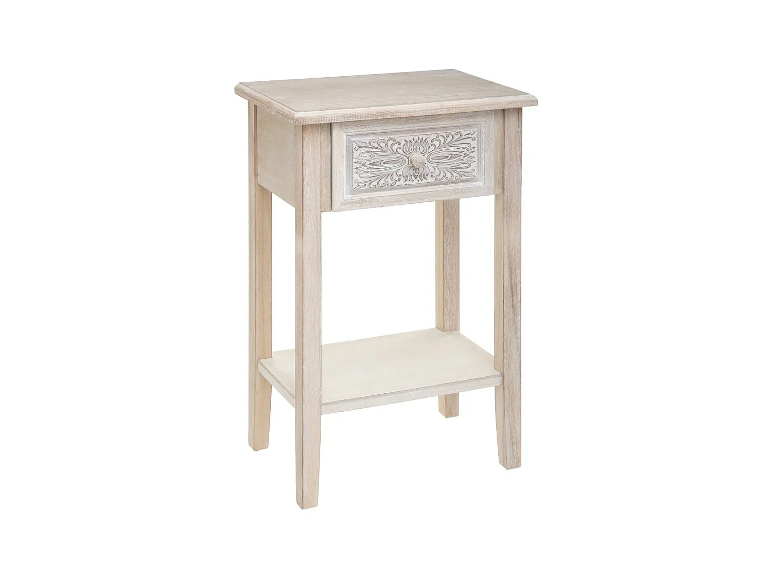 Table d'appoint Table de chevet en bois blanchi 1 tiroir H 67 cm