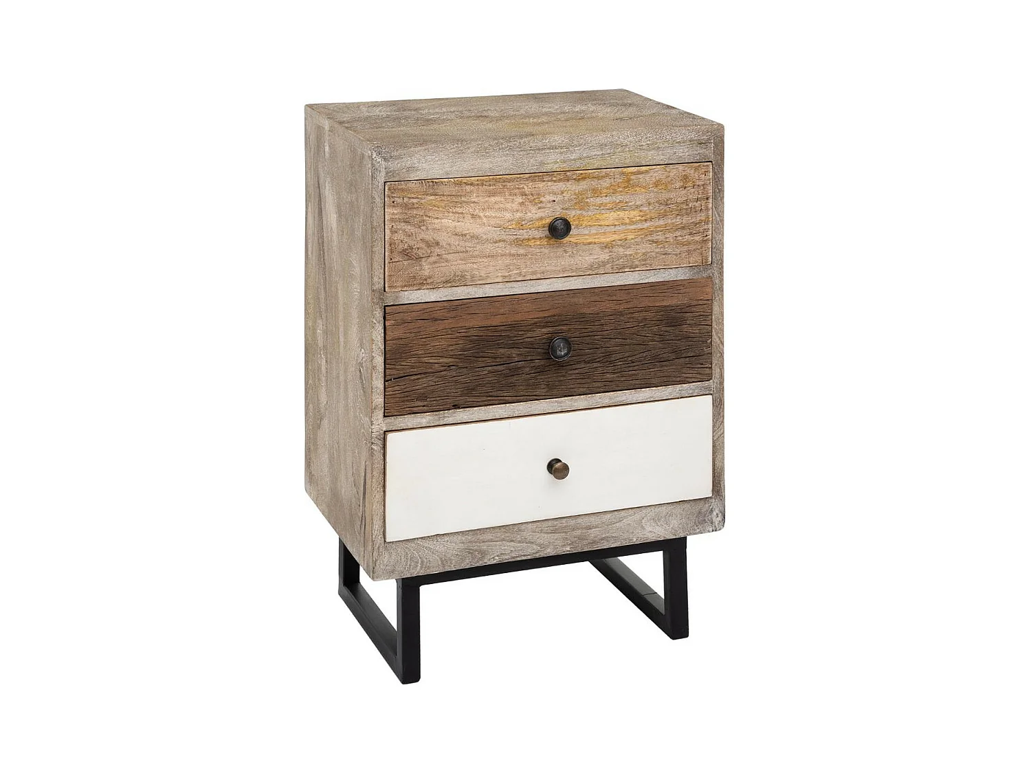 Table d'appoint Table de chevet 3 tiroirs en Bois de Manguier aspect vieilli H 73 cm