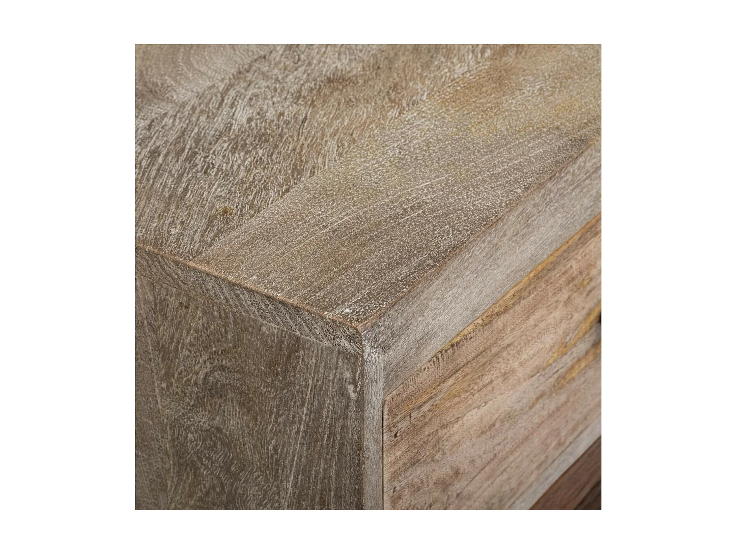 Table d'appoint Table de chevet 3 tiroirs en Bois de Manguier aspect vieilli H 73 cm