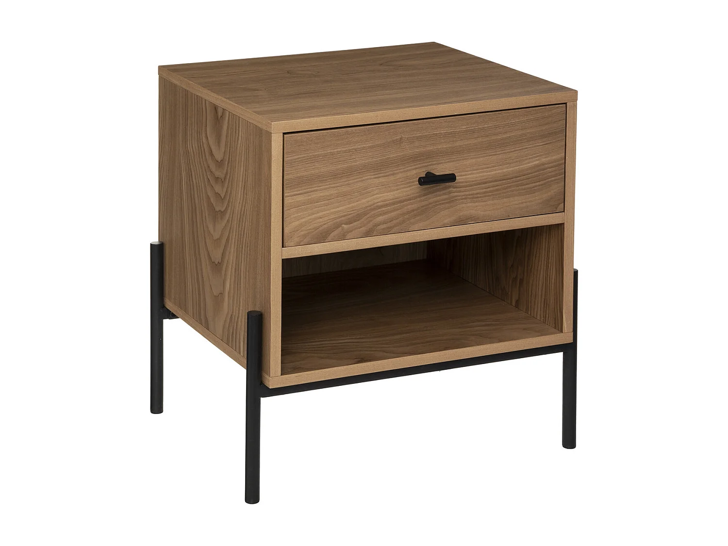 Table de chevet 1 Tiroir en Bois et Métal Noir H 52.5 cm