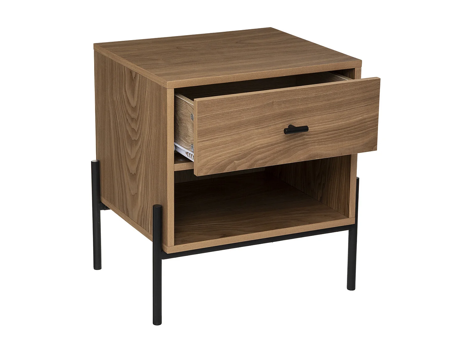 Table de chevet 1 Tiroir en Bois et Métal Noir H 52.5 cm
