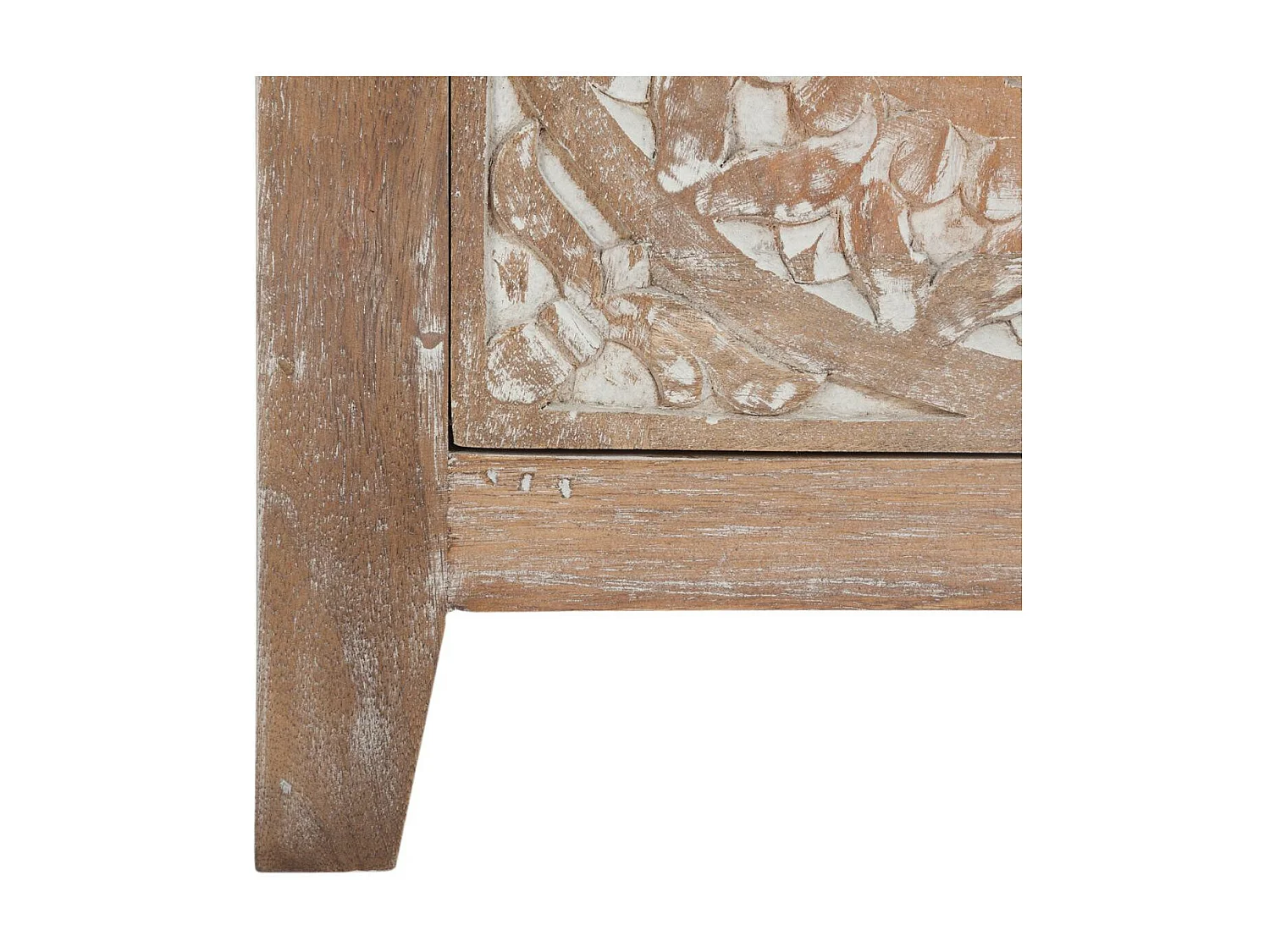 Table d'appoint Table de chevet en bois sculpté effet blanchi 1 porte H 45 cm