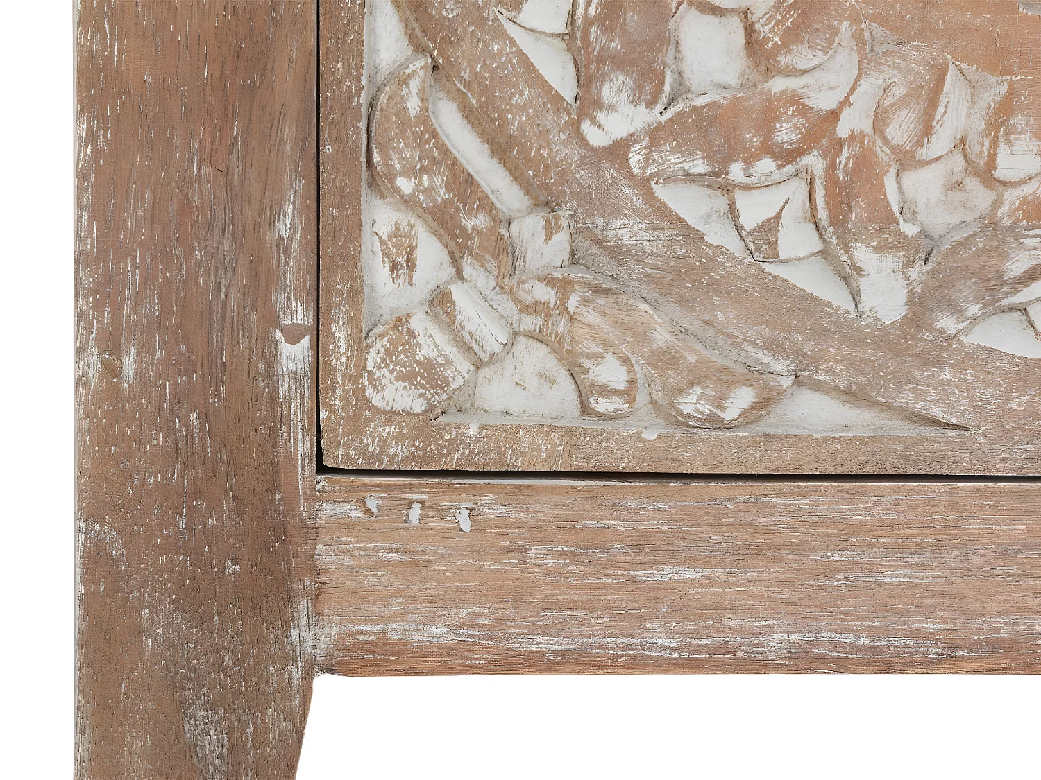 Table d'appoint Table de chevet en bois sculpté effet blanchi 1 porte H 45 cm