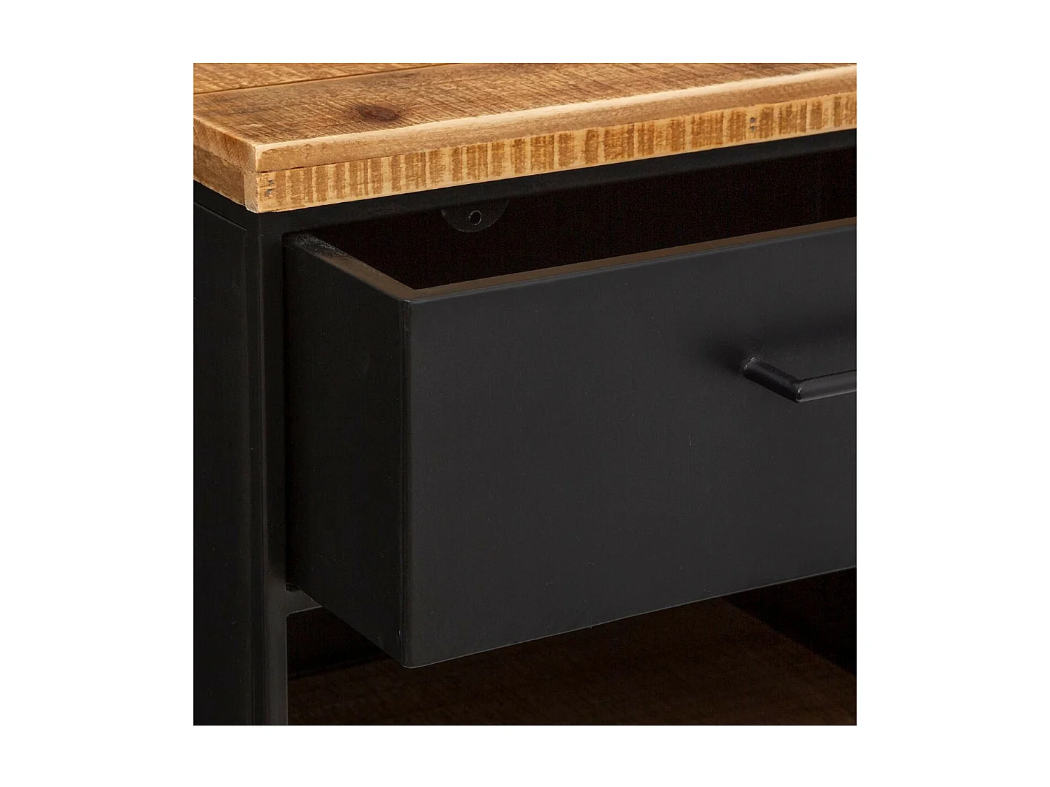 Table d'appoint Table de Chevet 1 Tiroir et 2 étagères en Métal noir industriel et Bois H 63.5 cm