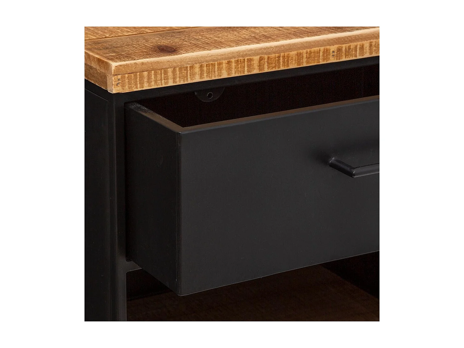 Table d'appoint Table de Chevet 1 Tiroir et 2 étagères en Métal noir industriel et Bois H 63.5 cm