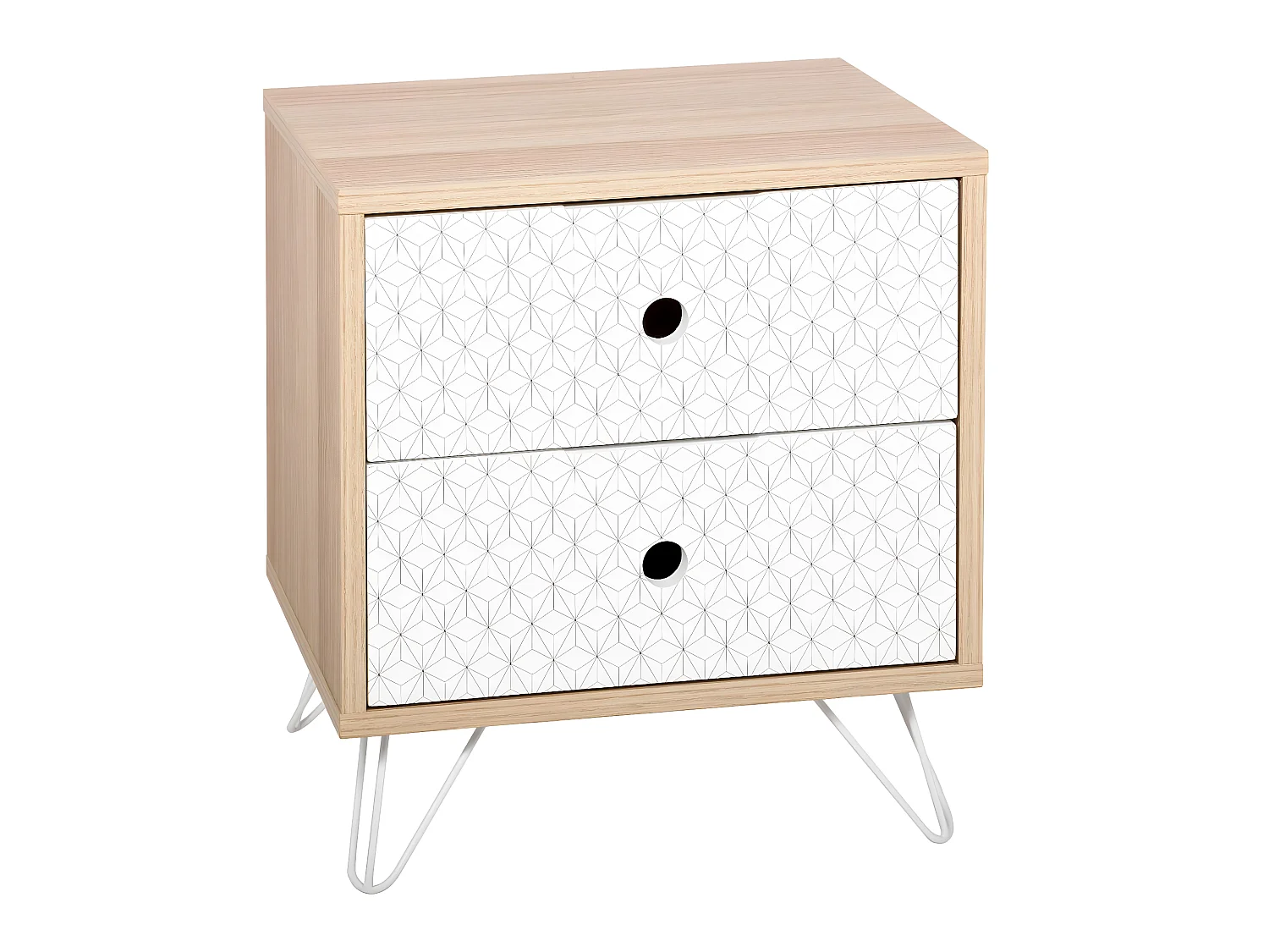 Table de chevet en bois 2 tiroirs H 52.5 cm