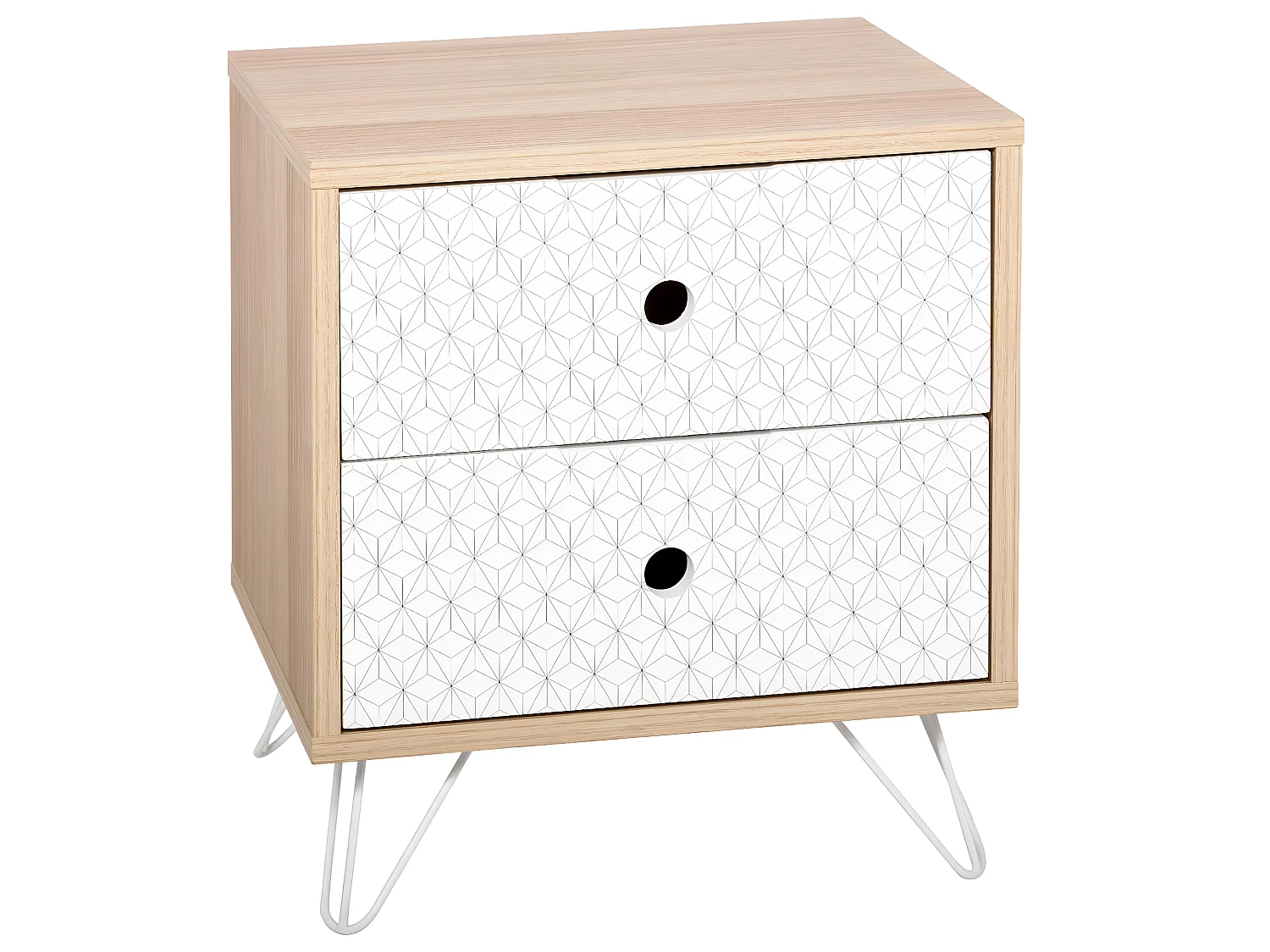 Table de chevet en bois 2 tiroirs H 52.5 cm