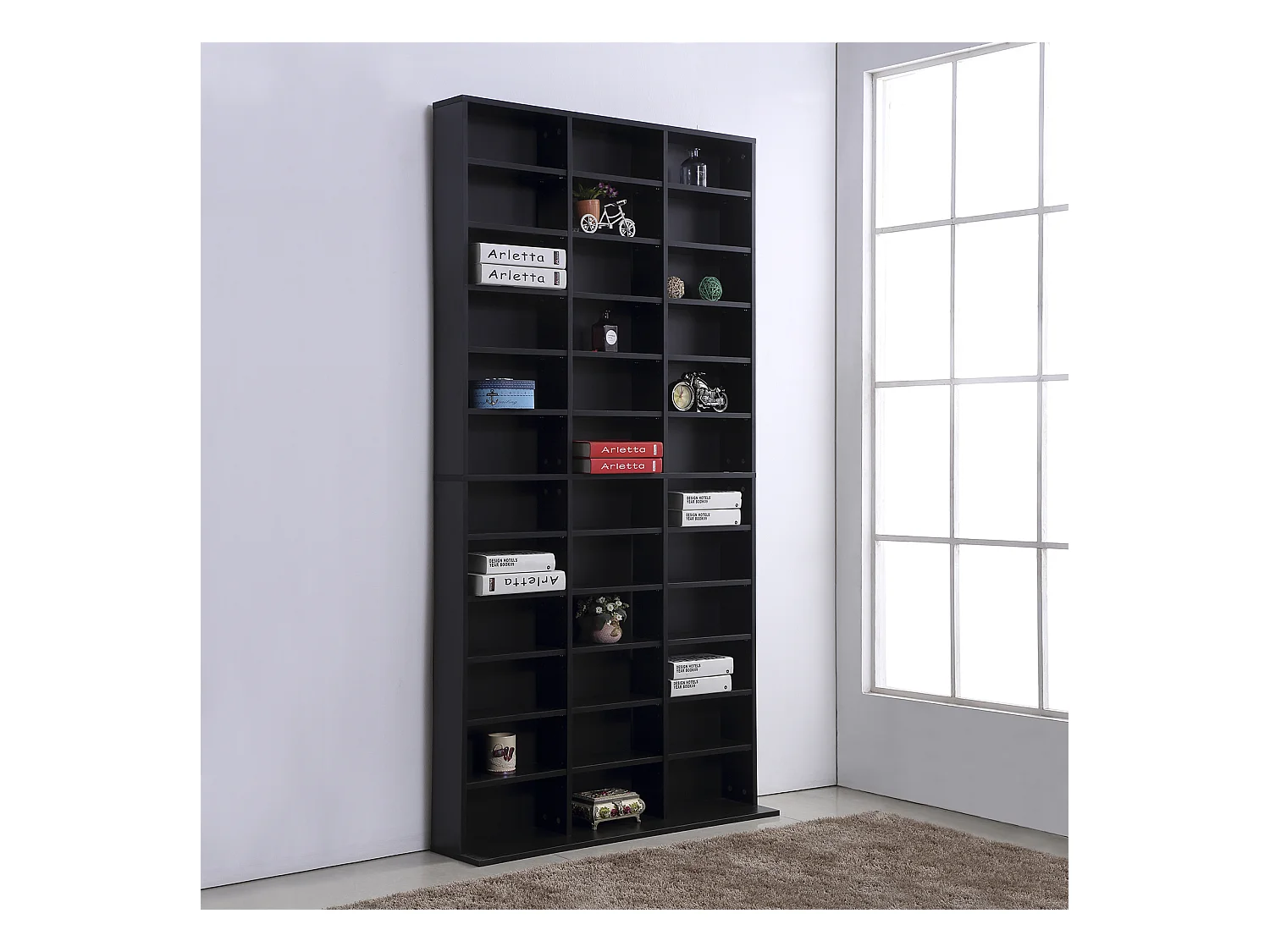 Étagère rangement CD/DVD meuble de rangement pour 1116 CDs 33 compartiments réglables en hauteur 102 x 24 x 195 cm noir