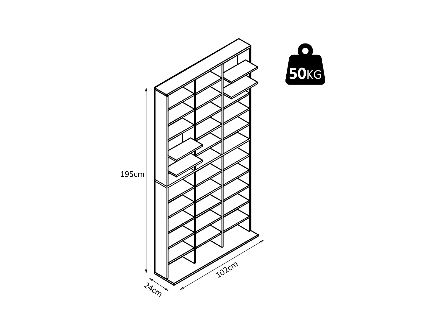 Étagère rangement CD/DVD meuble de rangement pour 1116 CDs 33 compartiments réglables en hauteur 102 x 24 x 195 cm noir