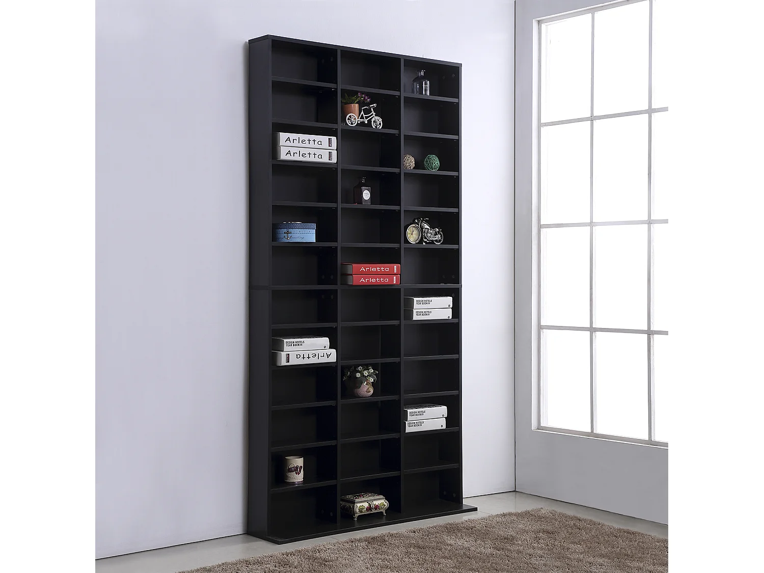 Étagère rangement CD/DVD meuble de rangement pour 1116 CDs 33 compartiments réglables en hauteur 102 x 24 x 195 cm noir