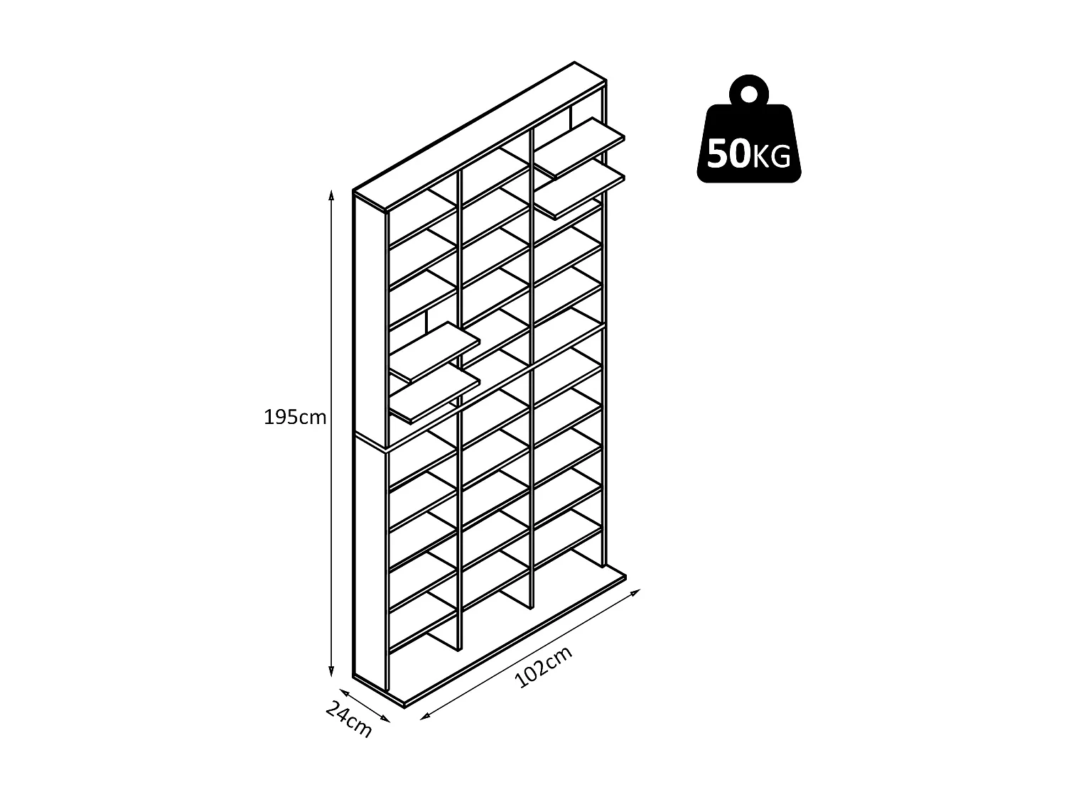 Étagère rangement CD/DVD meuble de rangement pour 1116 CDs 33 compartiments réglables en hauteur 102 x 24 x 195 cm noir