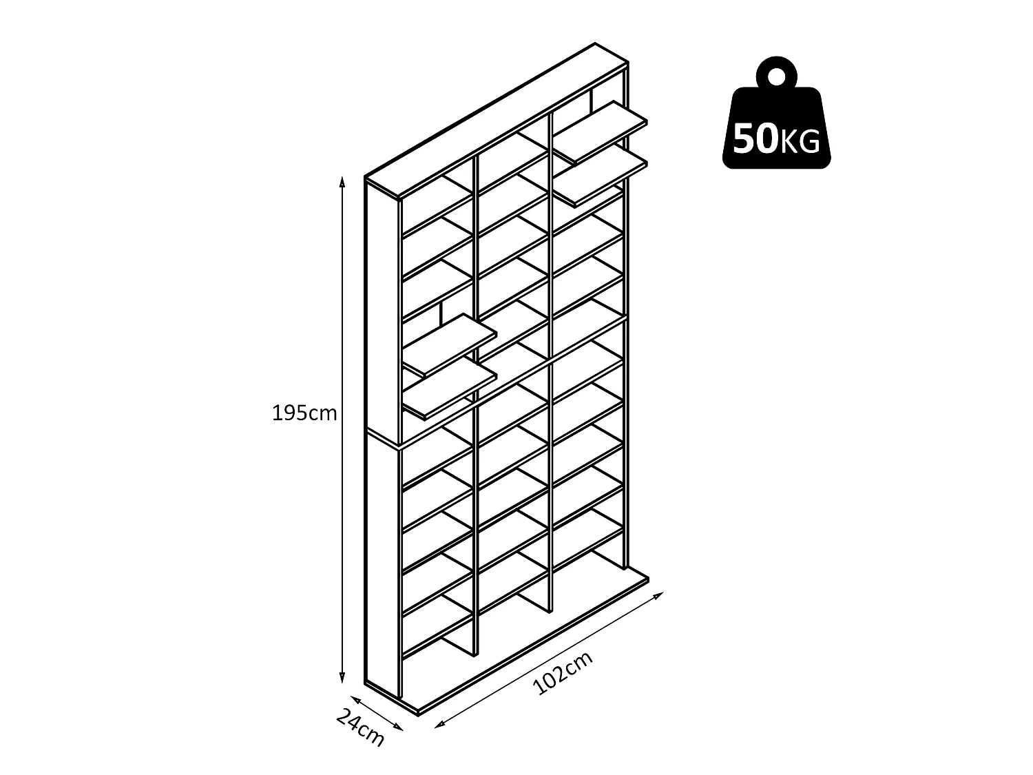 Étagère rangement CD/DVD meuble de rangement pour 1116 CDs 33 compartiments réglables en hauteur 102 x 24 x 195 cm noir