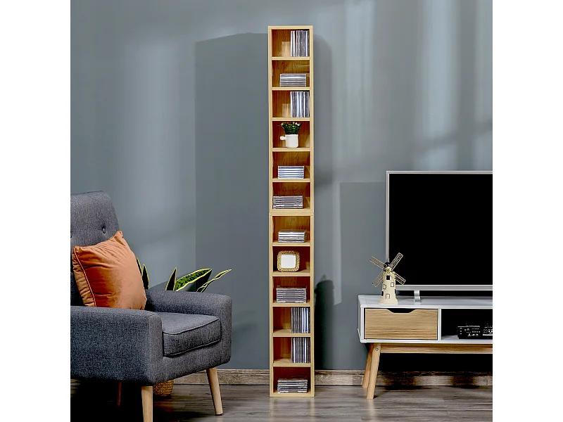 Lot de 2 étagères colonnes armoire de rangement CD-DVD 6 + 6 compartiments dim. 21L x 19l x 88H cm capacité max. 204 CD coloris hêtre