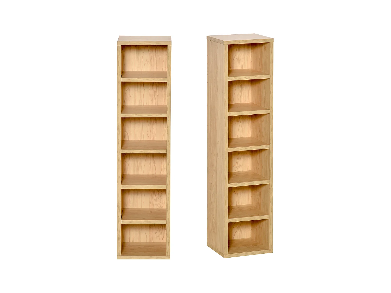 Lot de 2 étagères colonnes armoire de rangement CD-DVD 6 + 6 compartiments dim. 21L x 19l x 88H cm capacité max. 204 CD coloris hêtre