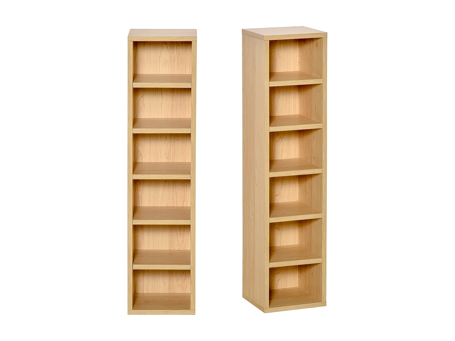 Lot de 2 étagères colonnes armoire de rangement CD-DVD 6 + 6 compartiments dim. 21L x 19l x 88H cm capacité max. 204 CD coloris hêtre
