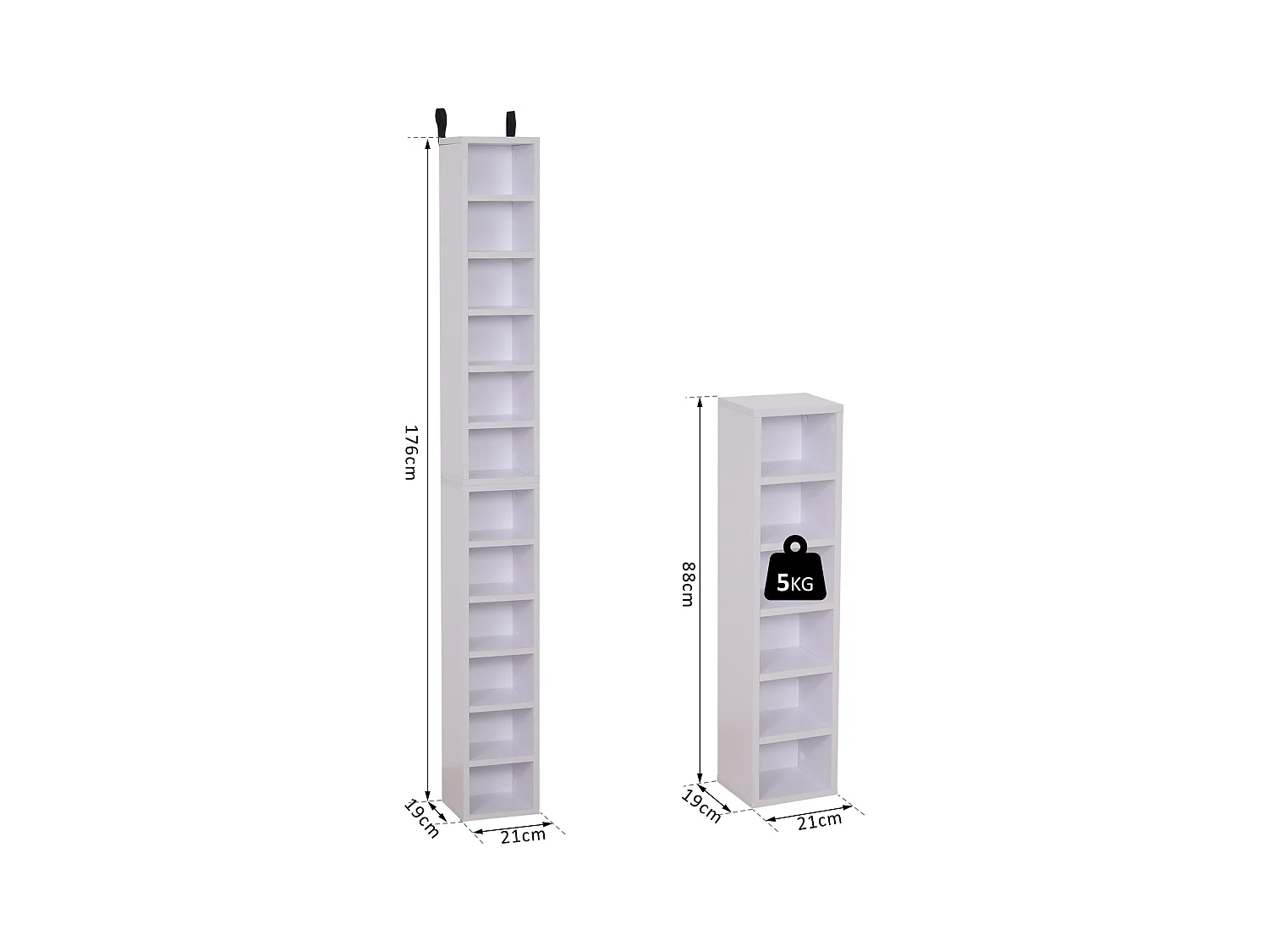 Lot de 2 étagères colonnes armoire de rangement CD-DVD 6 + 6 compartiments dim. 21L x 19l x 88H cm capacité max. 204 CD blanc