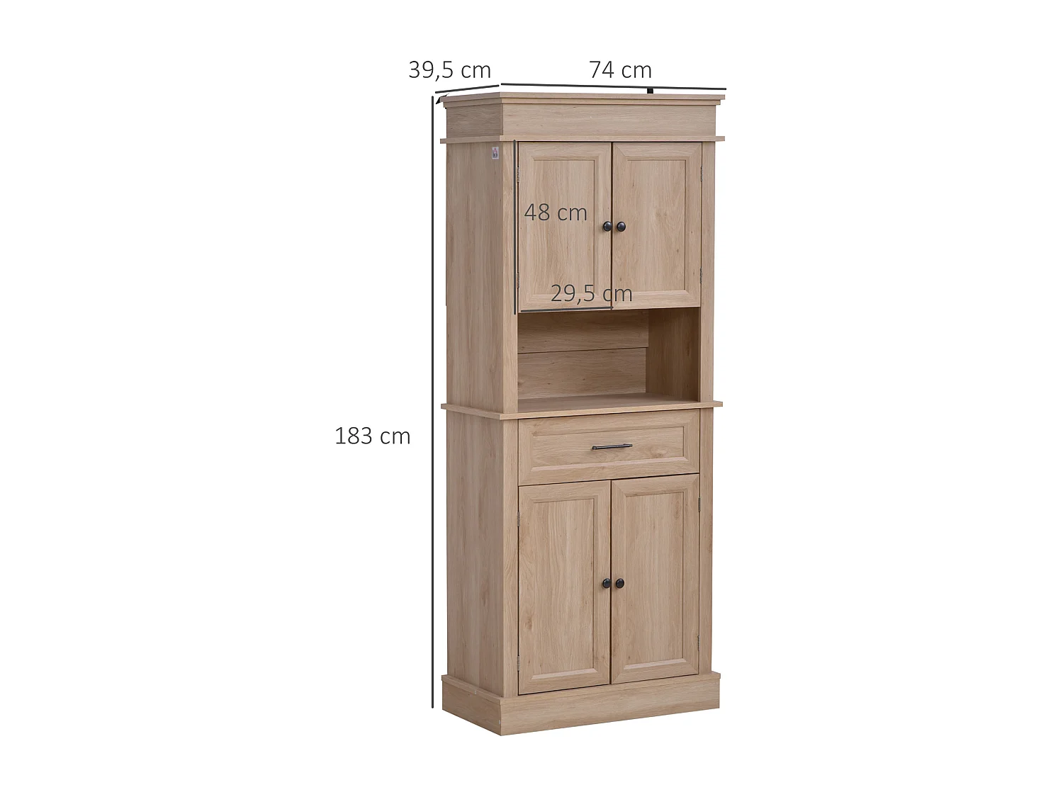Armoire de cuisine multi-rangements 2 placards 2 portes tiroir niche MDF panneaux chêne clair
