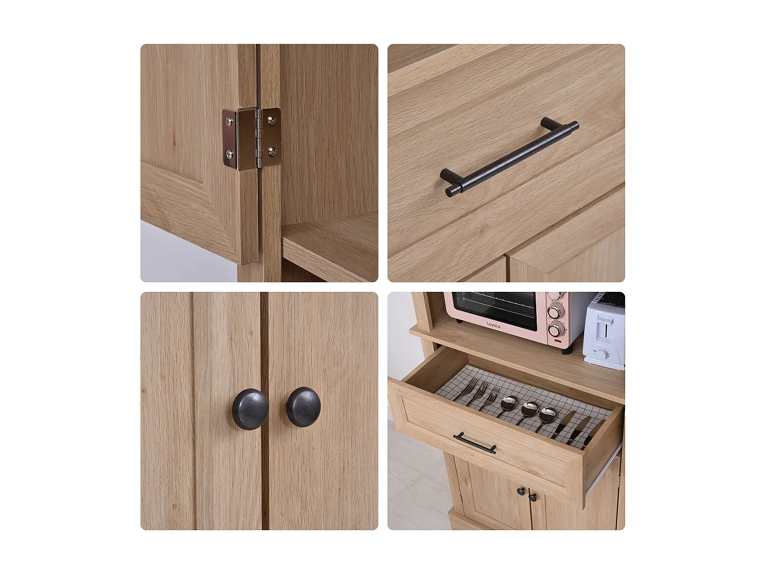 Armoire de cuisine multi-rangements 2 placards 2 portes tiroir niche MDF panneaux chêne clair