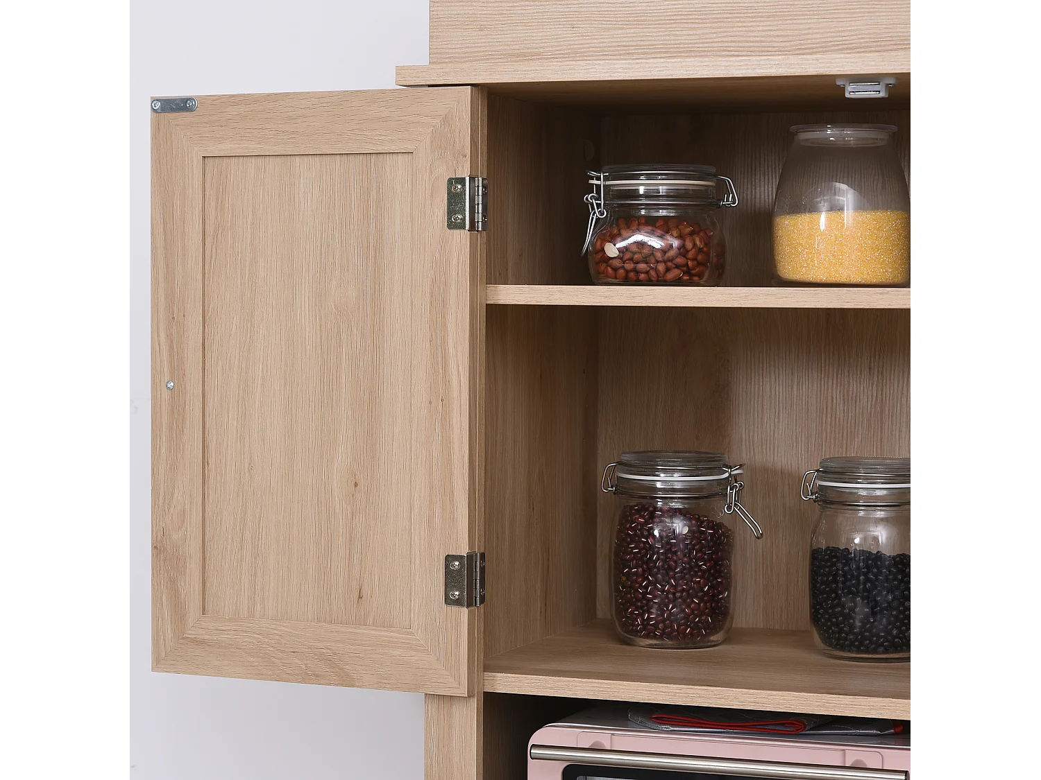 Armoire de cuisine multi-rangements 2 placards 2 portes tiroir niche MDF panneaux chêne clair