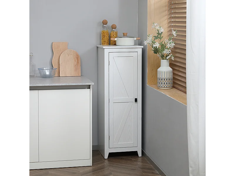 Armoire de cuisine style campagne chic porte 3 étagères réglables - dim. 43L x 40l x 121H cm - MDF blanc