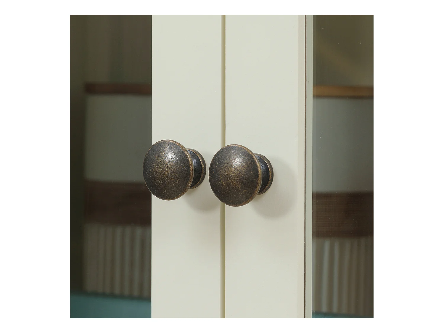 Armoire de cuisine buffet haut 4 portes grand tiroir coulissant dim. 76L x 40l x 182H cm panneaux crème verre