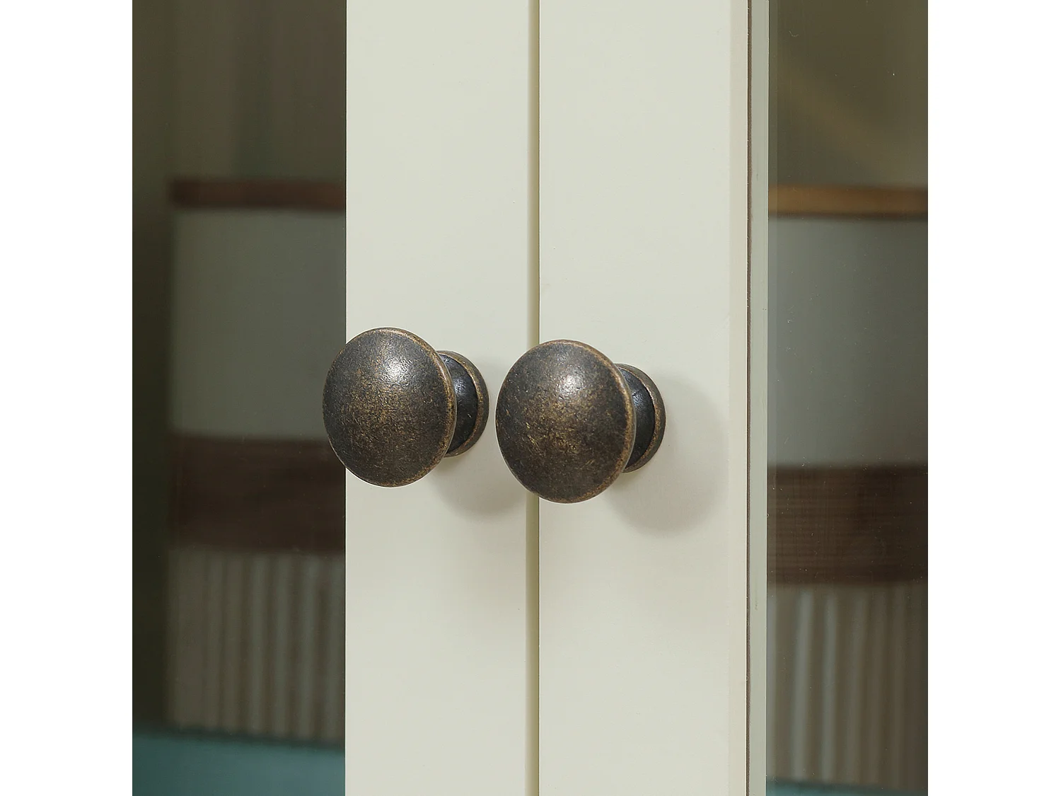 Armoire de cuisine buffet haut 4 portes grand tiroir coulissant dim. 76L x 40l x 182H cm panneaux crème verre