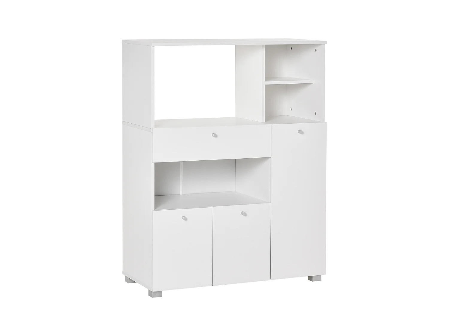 Meuble de cuisine multi-rangements 2 placards 4 niches tiroir coulissant dim. 90L x 40l x 120H cm panneaux particules blanc