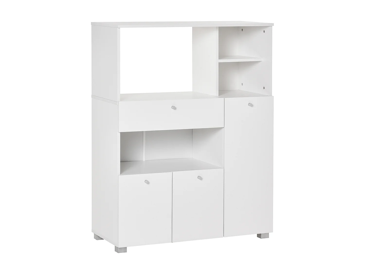 Meuble de cuisine multi-rangements 2 placards 4 niches tiroir coulissant dim. 90L x 40l x 120H cm panneaux particules blanc