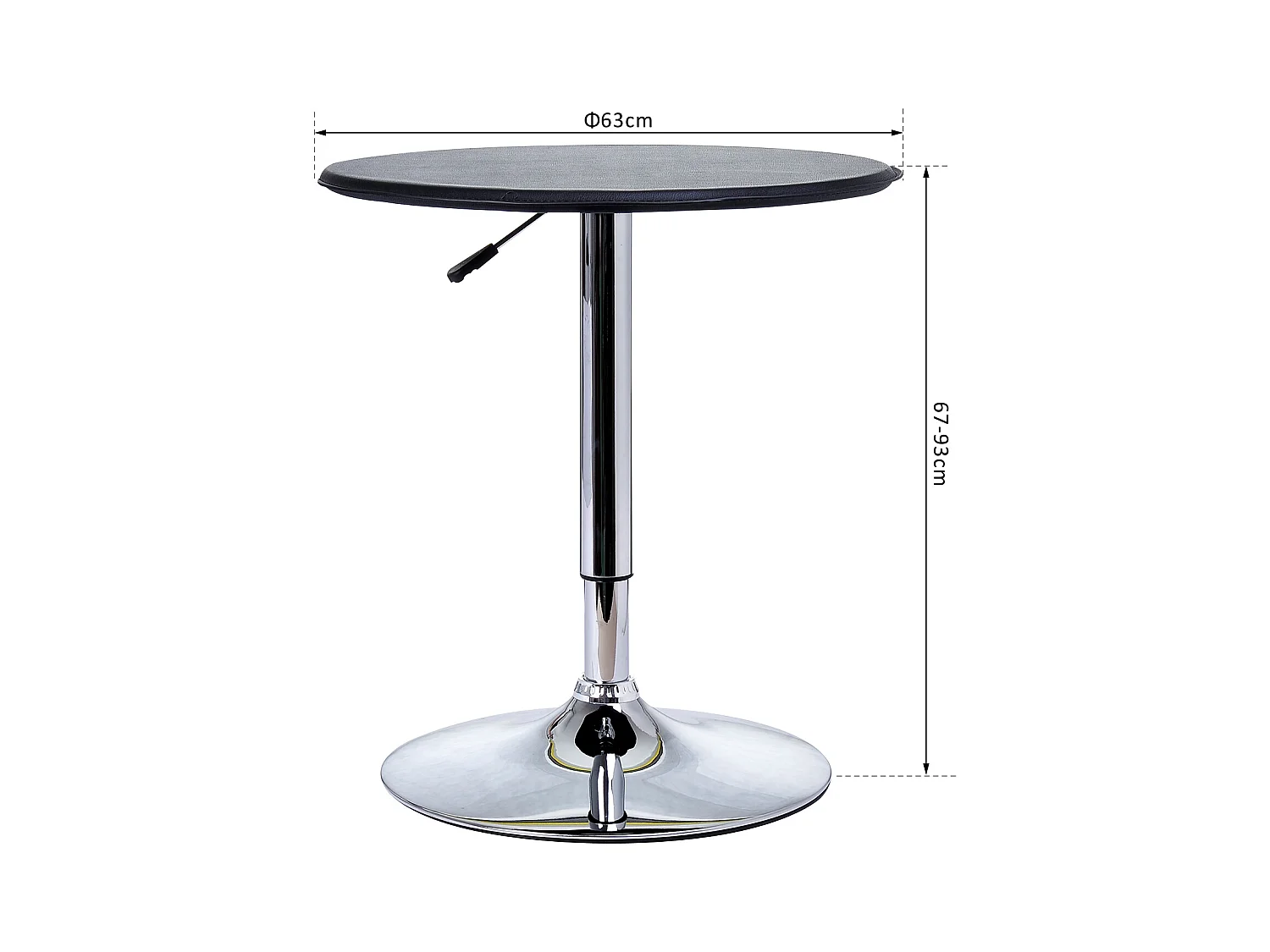 Table de bar table bistro chic style contemporain table ronde hauteur réglable 67-93 cm Ø 63 cm plateau pivotant 360° métal chromé PVC noir