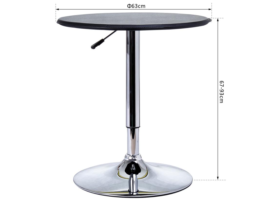 vente unique Table de bar table bistro chic style contemporain table ronde hauteur réglable 67-93 cm Ø 63 cm plateau pivotant 360° métal chromé PVC noir