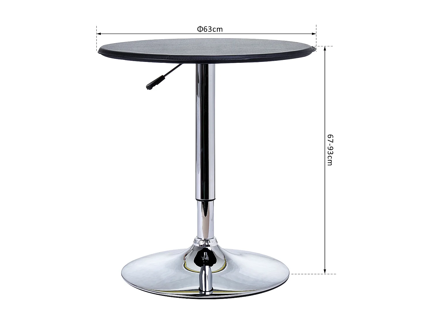 Table de bar table bistro chic style contemporain table ronde hauteur réglable 67-93 cm Ø 63 cm plateau pivotant 360° métal chromé PVC noir