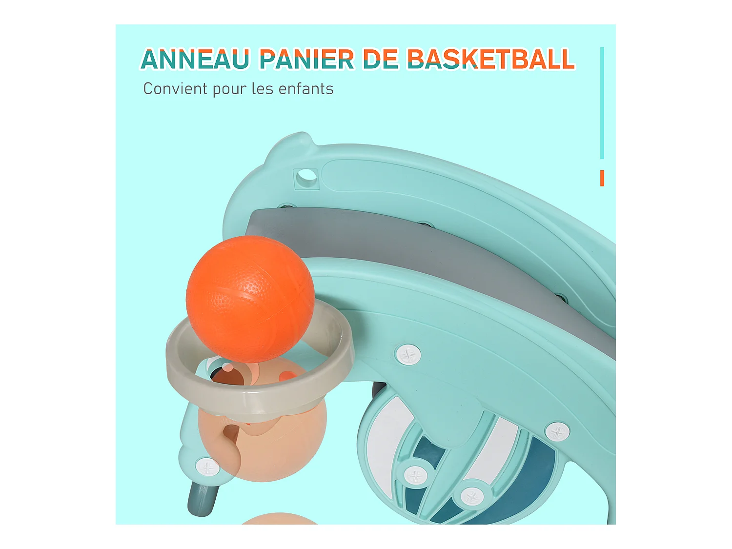 Cheval à bascule grenouille 3 en 1 toboggan panier basket 3 à 5 ans dim. 72L x 34l x 47H cm bleu turquoise