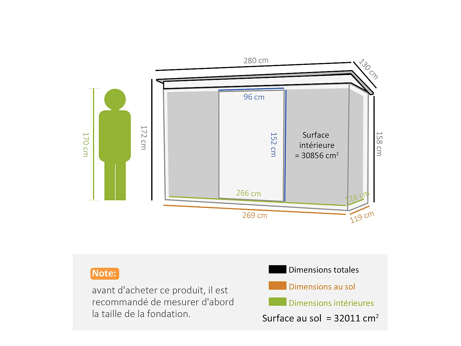 Abri de jardin - remise pour outils - cabanon portes verrouillables - dim. 2,8L x 1,3l x 1,72H m - tôle d'acier gris noir
