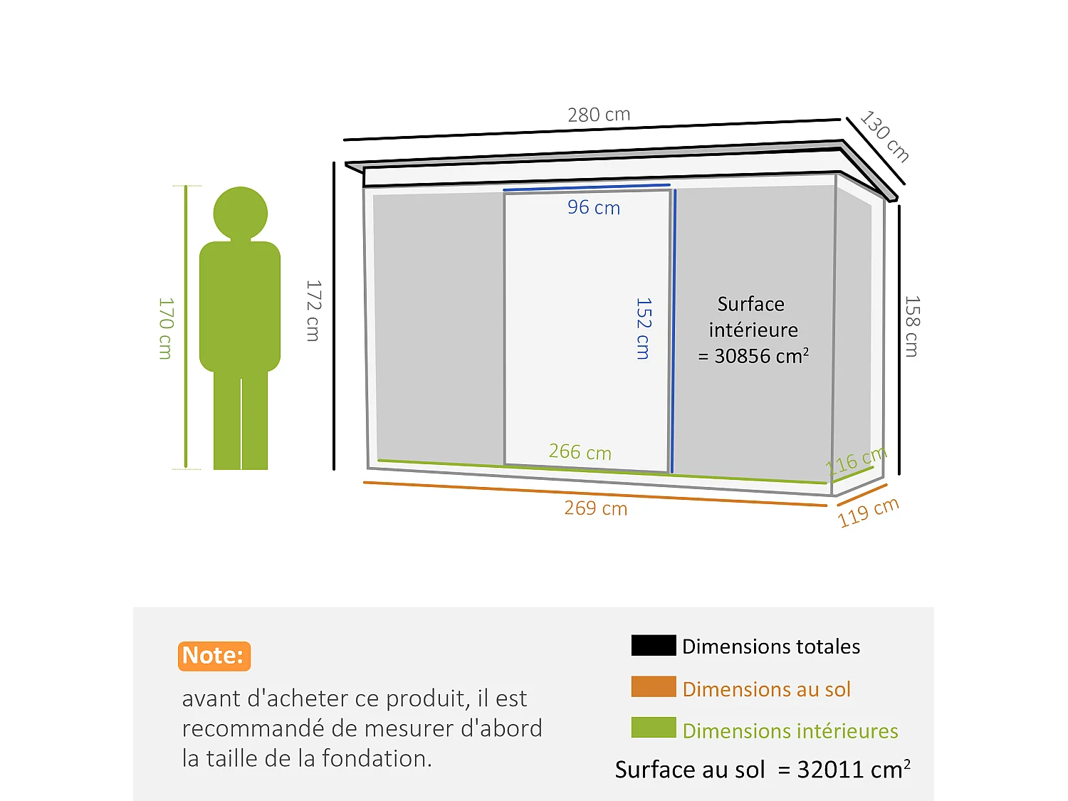 Abri de jardin - remise pour outils - cabanon portes verrouillables - dim. 2,8L x 1,3l x 1,72H m - tôle d'acier gris noir