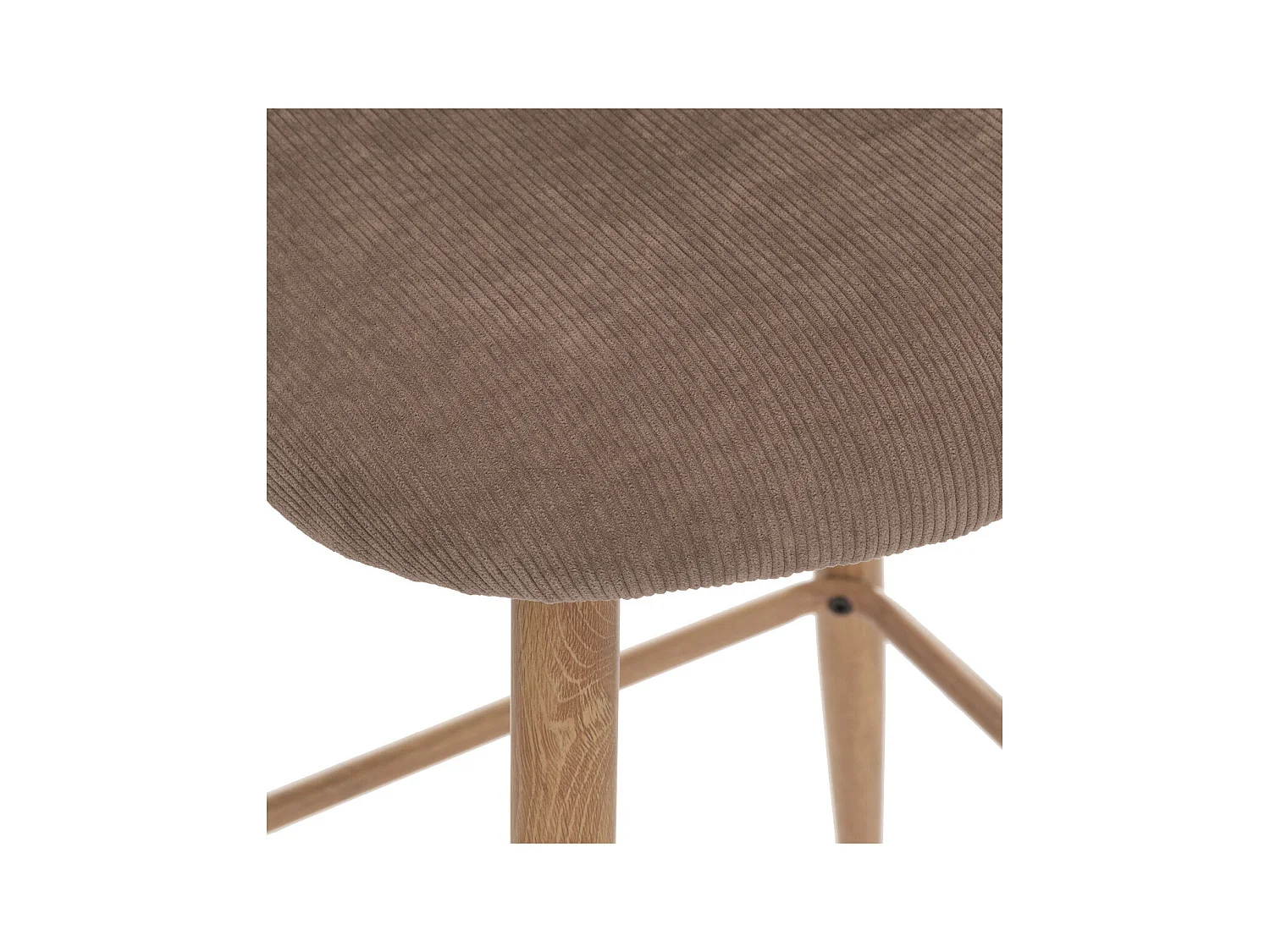 Tabouret Chaise de Bar en velours côtelé Taupe et pieds en métal aspect chêne