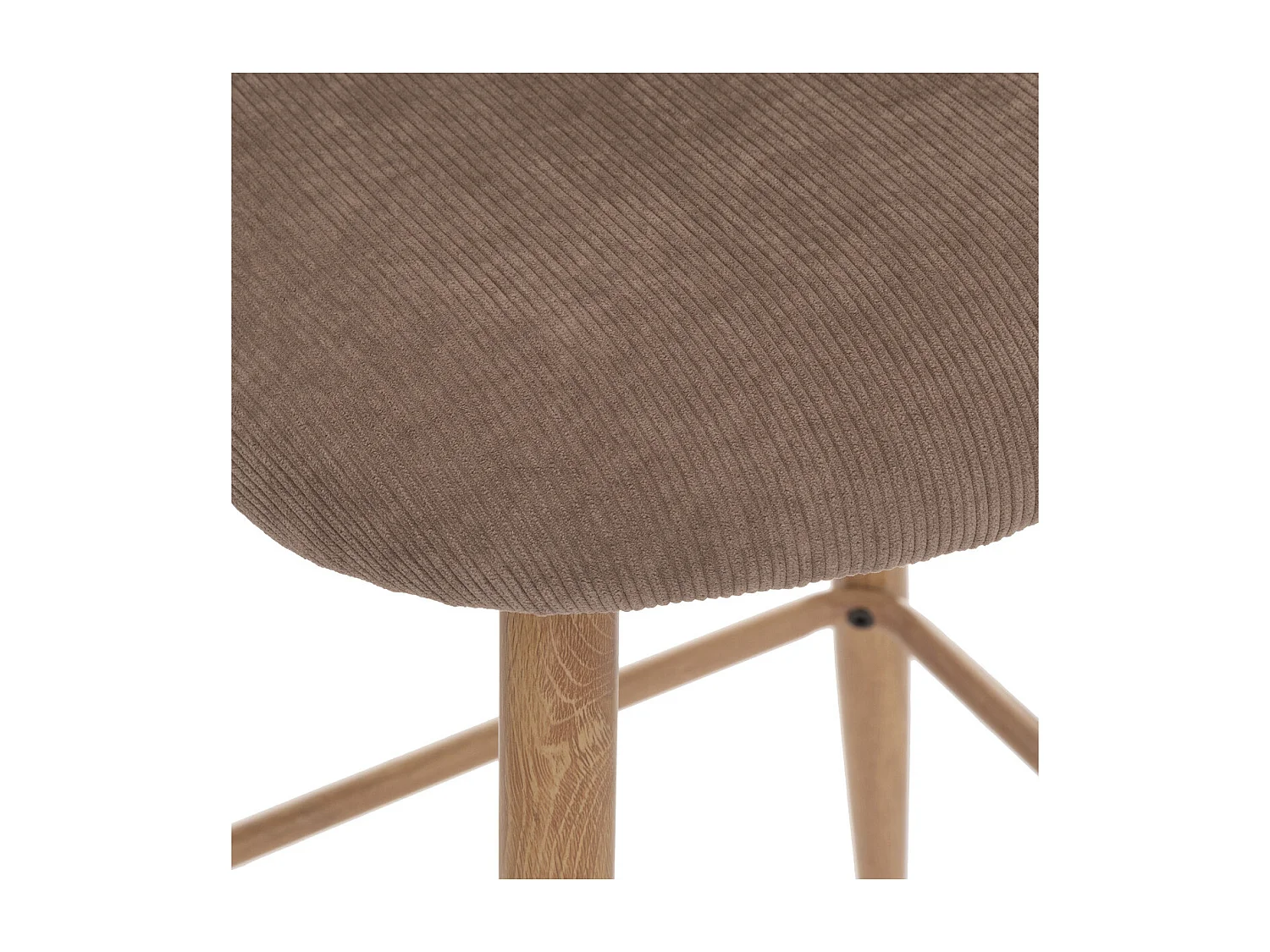 Tabouret Chaise de Bar en velours côtelé Taupe et pieds en métal aspect chêne