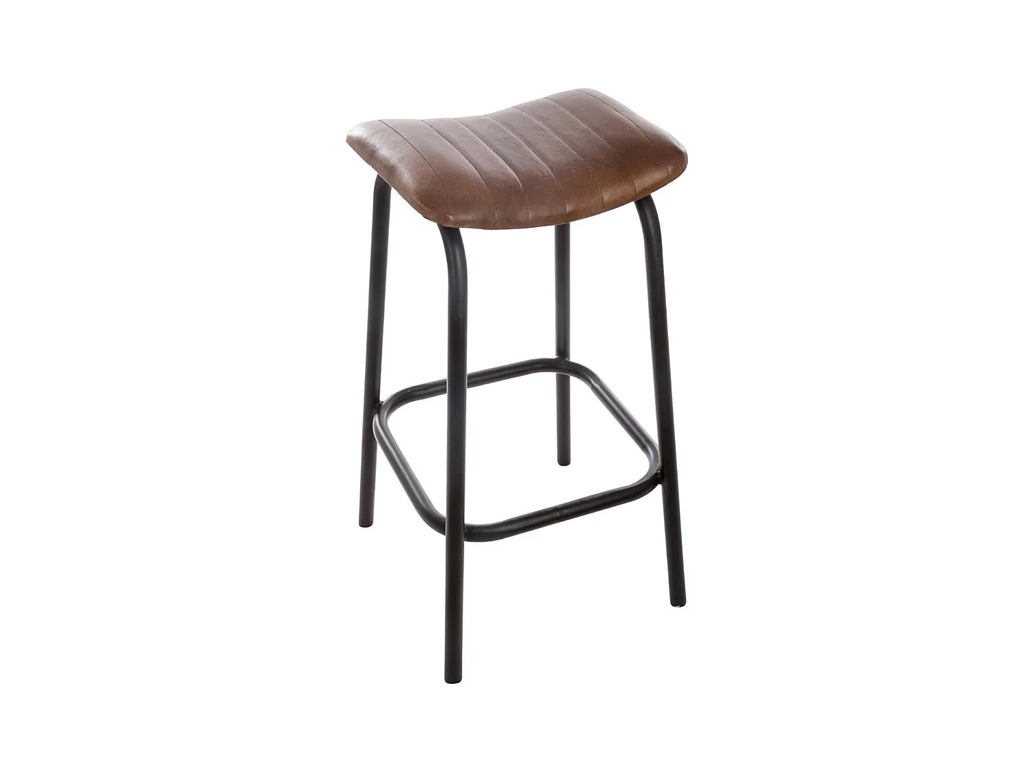 Tabouret de bar en Cuir Marron et Métal Noir H 75 cm