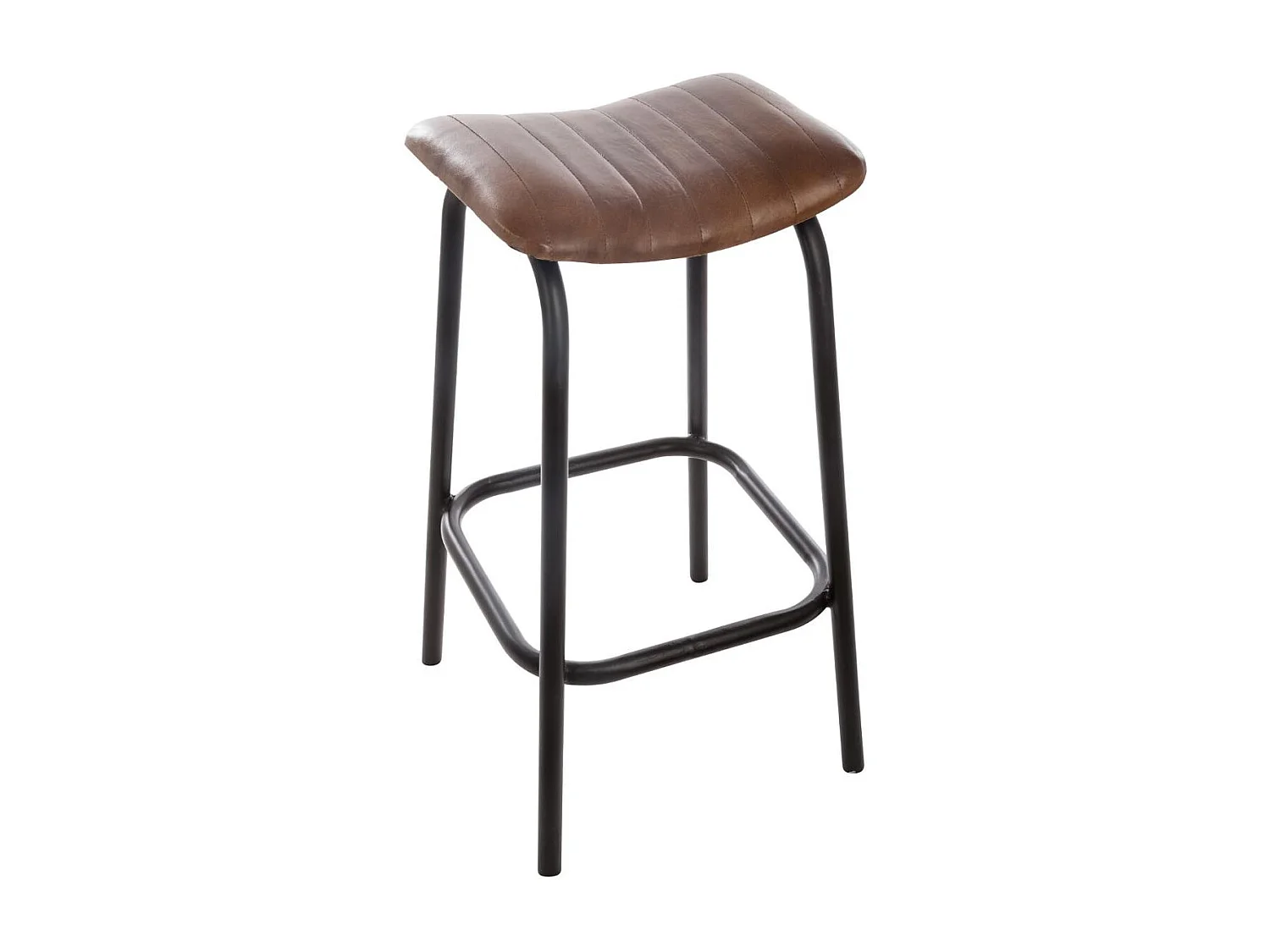 Tabouret de bar en Cuir Marron et Métal Noir H 75 cm