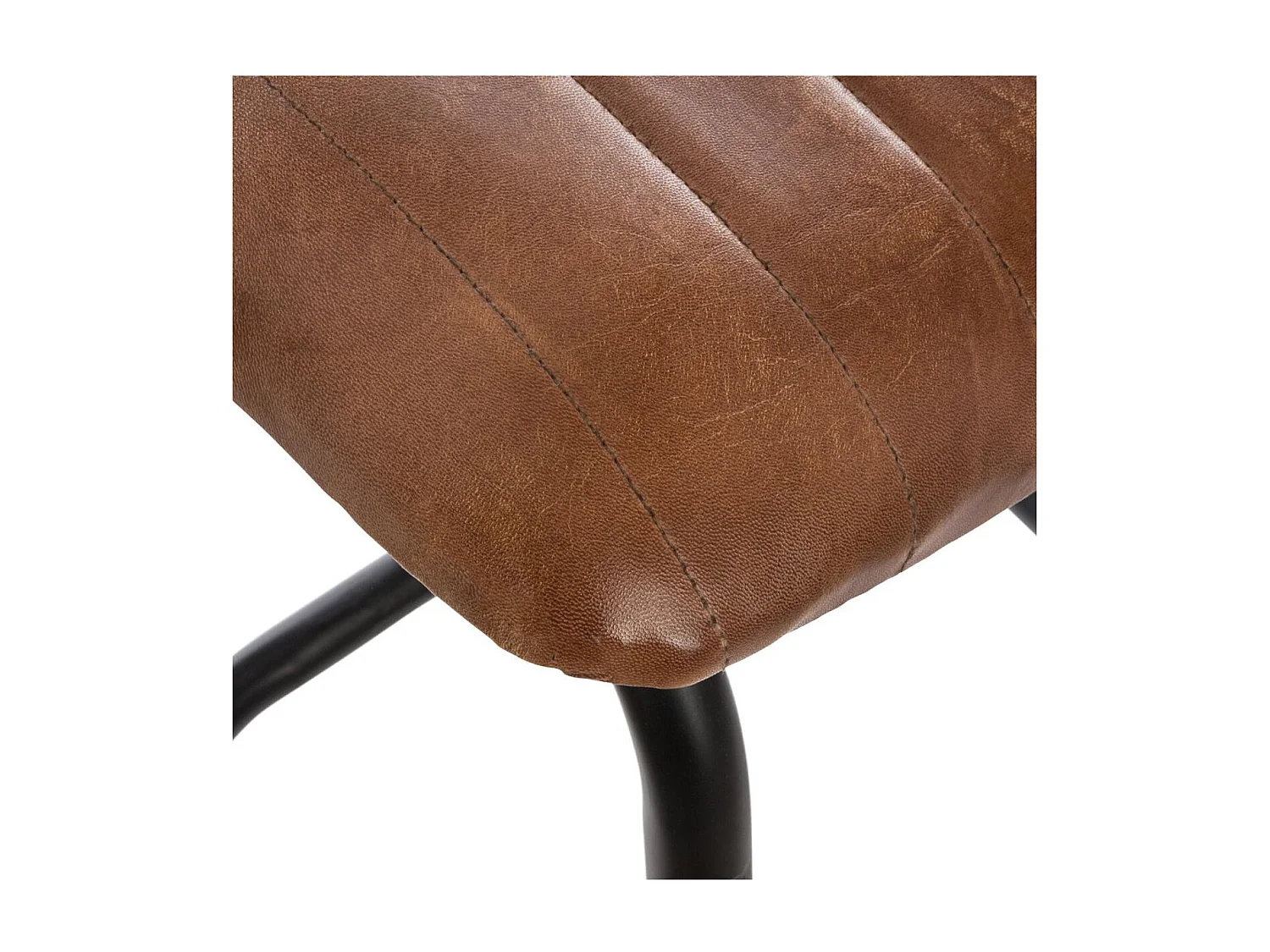 Tabouret de bar en Cuir Marron et Métal Noir H 75 cm