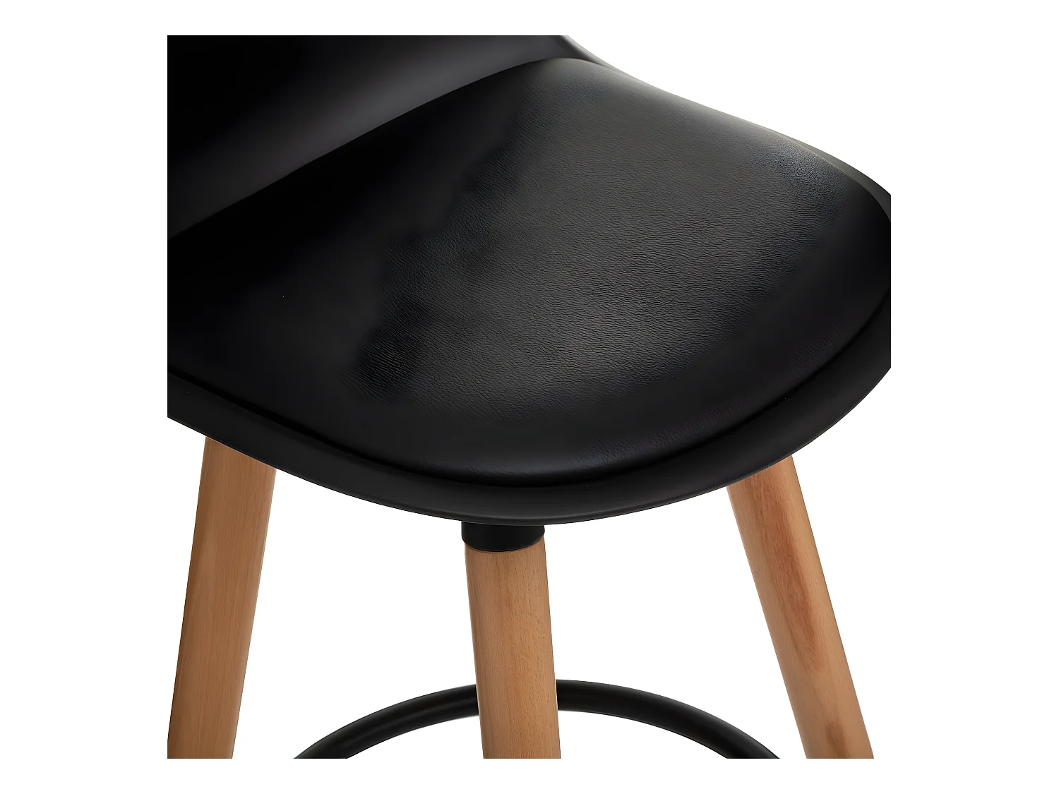Tabouret de bar confortable Assise Noire et Pieds en Bois H 92 cm