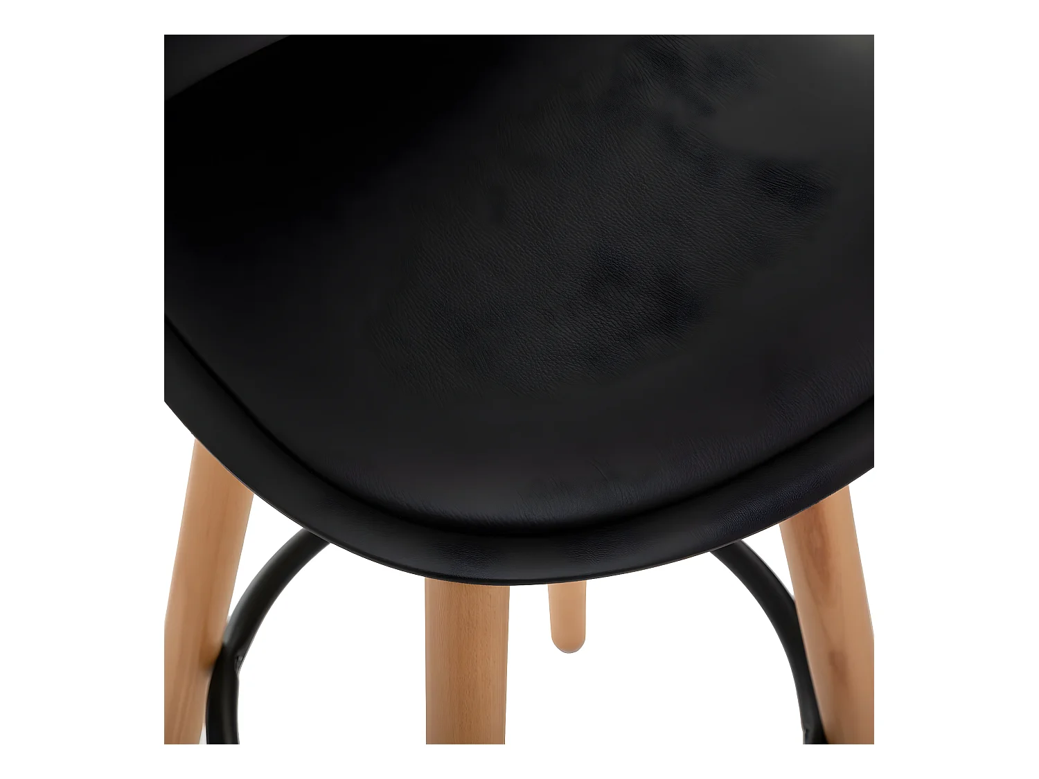 Tabouret de bar confortable Assise Noire et Pieds en Bois H 92 cm