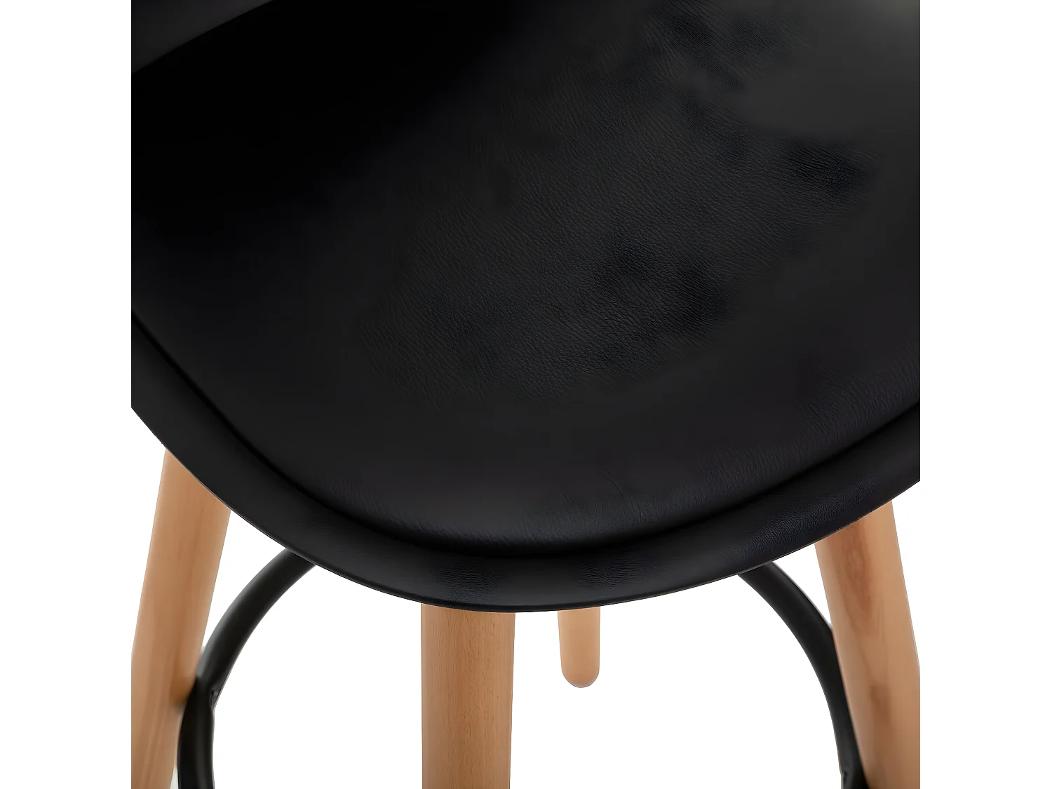 Tabouret de bar confortable Assise Noire et Pieds en Bois H 92 cm