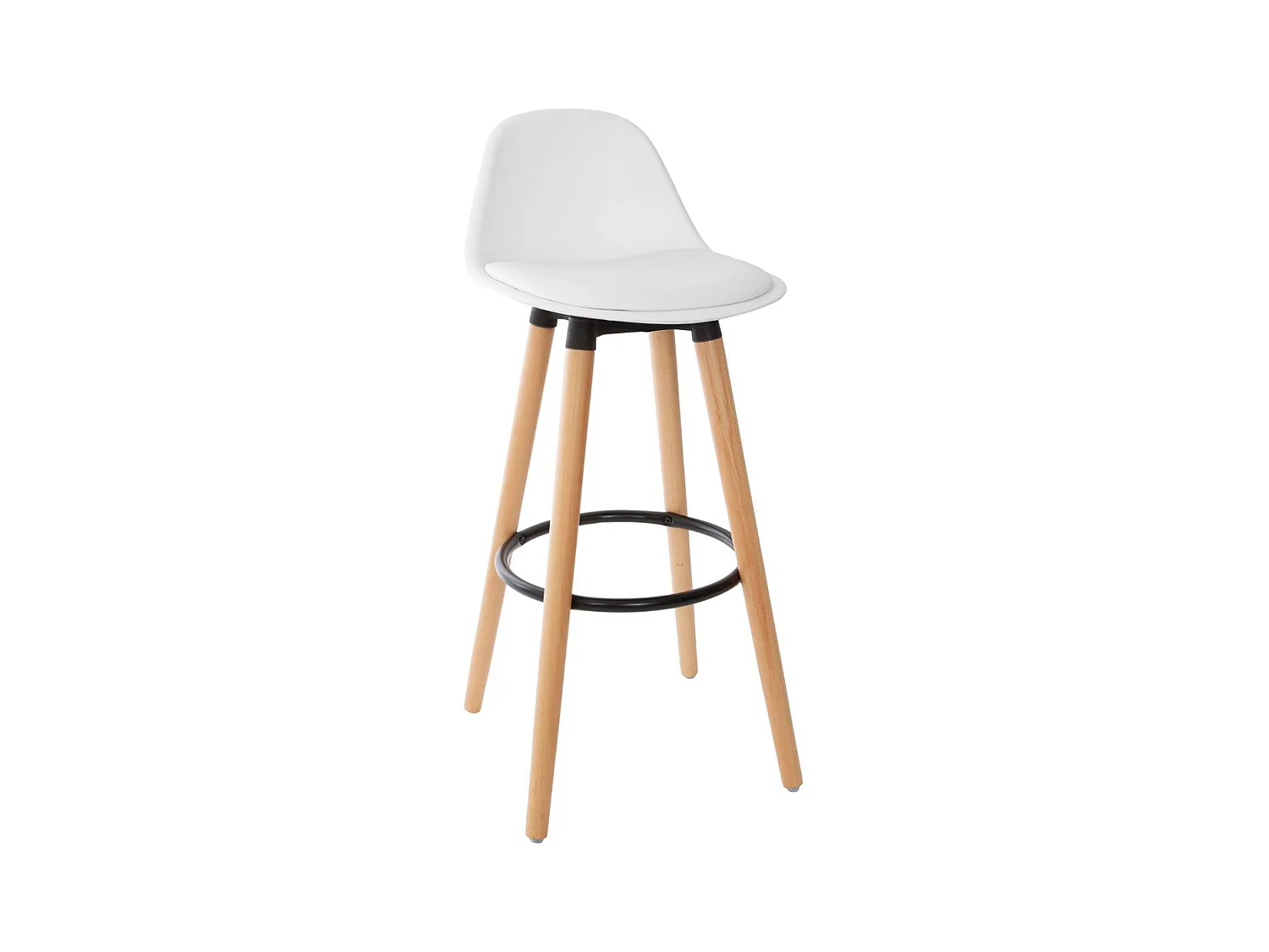 Tabouret de bar confortable Assise Blanche et Pieds en Bois H 92 cm