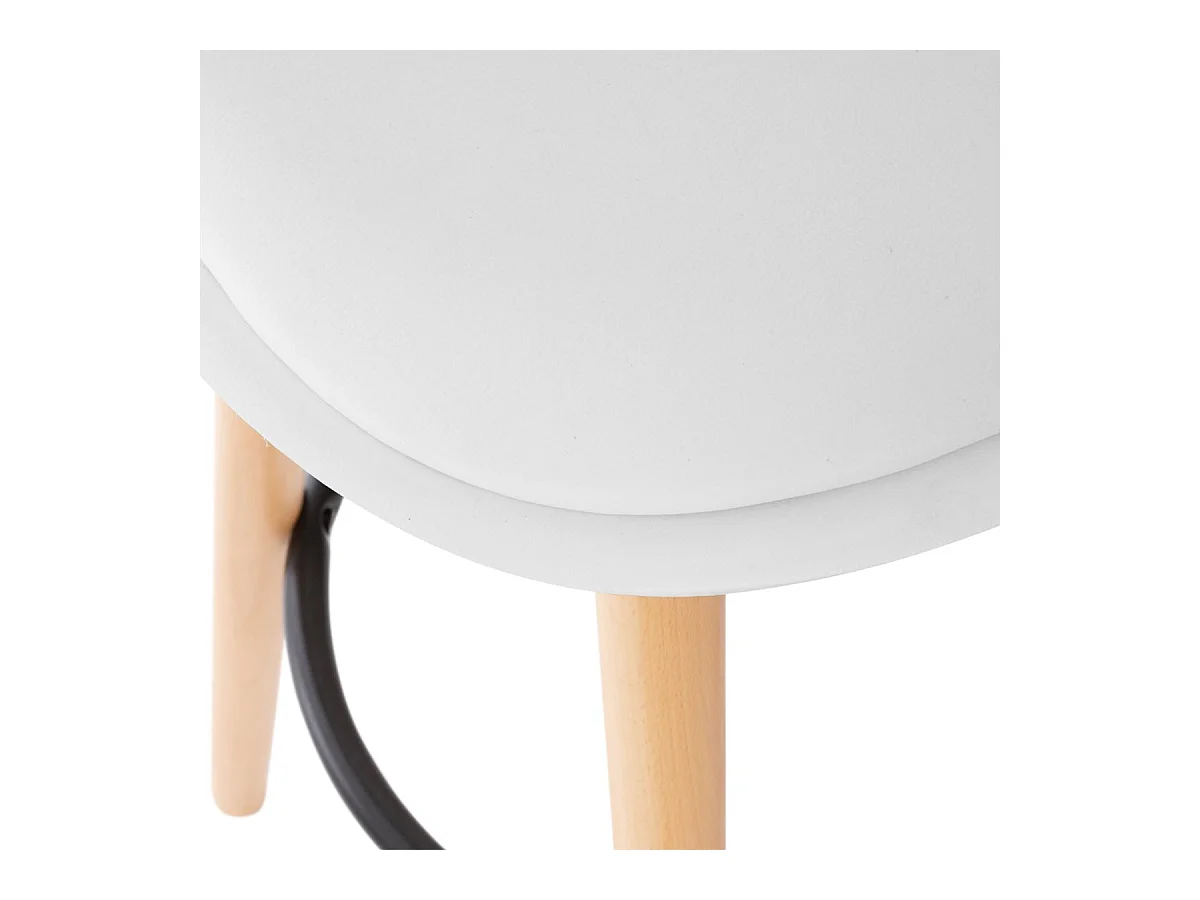 Tabouret de bar confortable Assise Blanche et Pieds en Bois H 92 cm