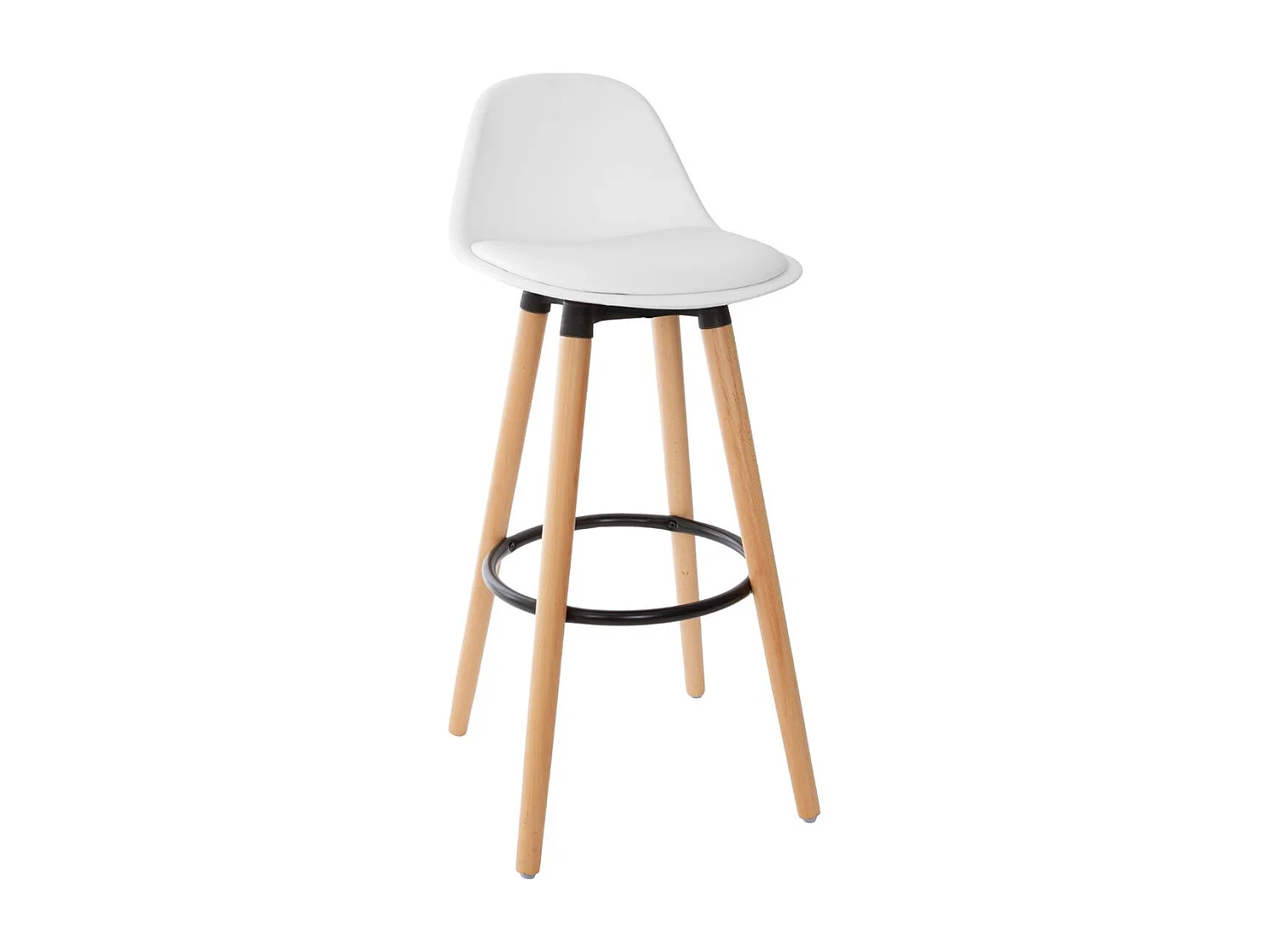 Tabouret de bar confortable Assise Blanche et Pieds en Bois H 92 cm