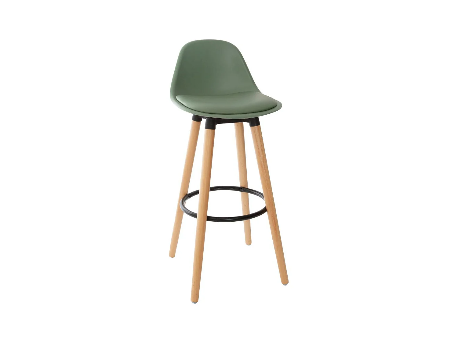Tabouret de bar confortable Assise Kaki et Pieds en Bois H 92 cm