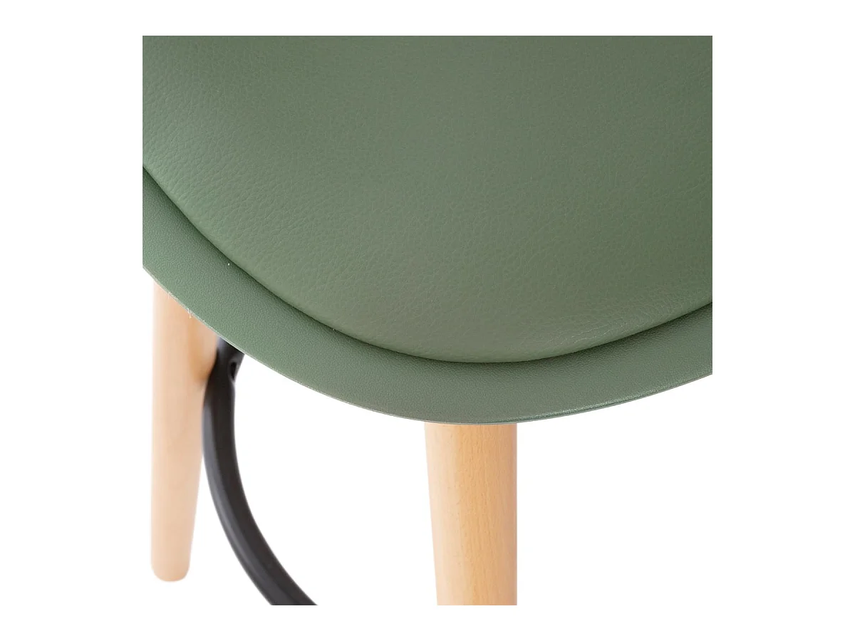 Tabouret de bar confortable Assise Kaki et Pieds en Bois H 92 cm